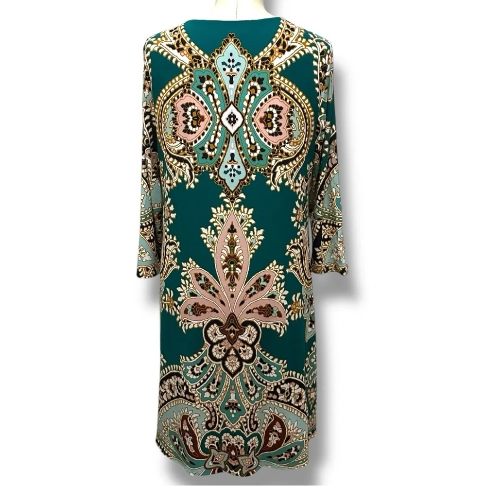 135 Chico’s | NWOT Green Pink Paisley Shift Dress (Size 4/6) - Picture 4 of 11